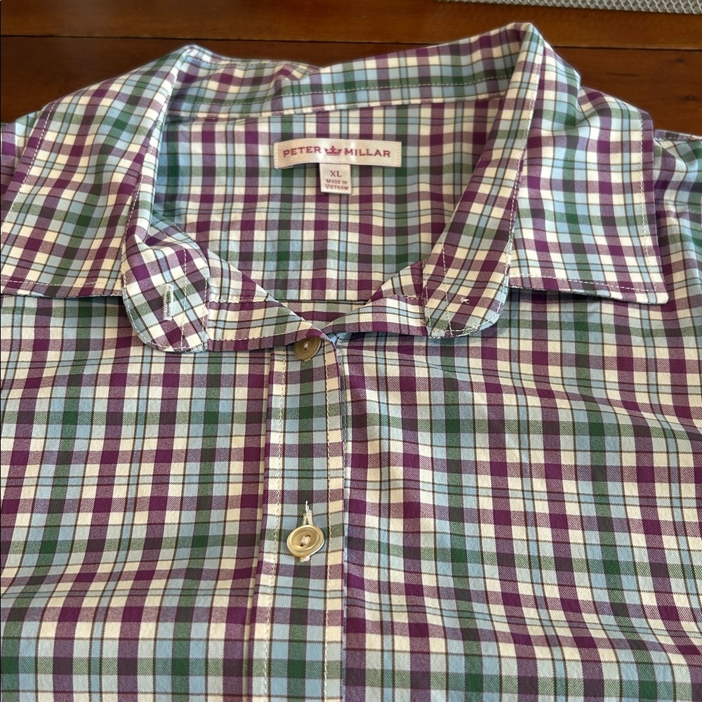Peter Millar Womens Tab Roll Sleeve Performance Plaid Button‎ Up Shirt XL